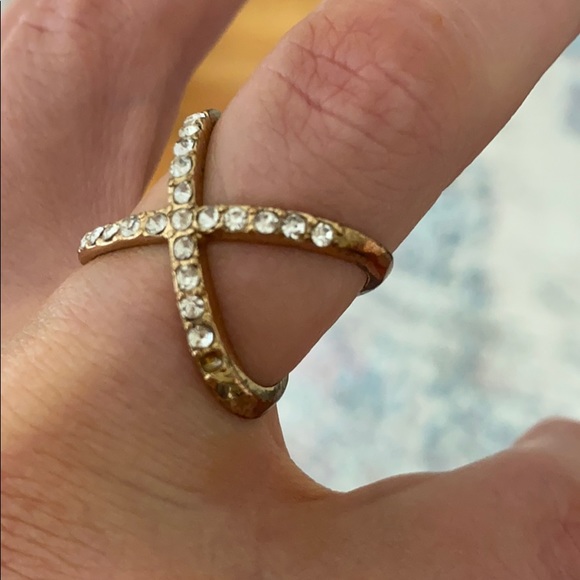 Pave Gold Crystal x ring size 7 - Picture 4 of 14